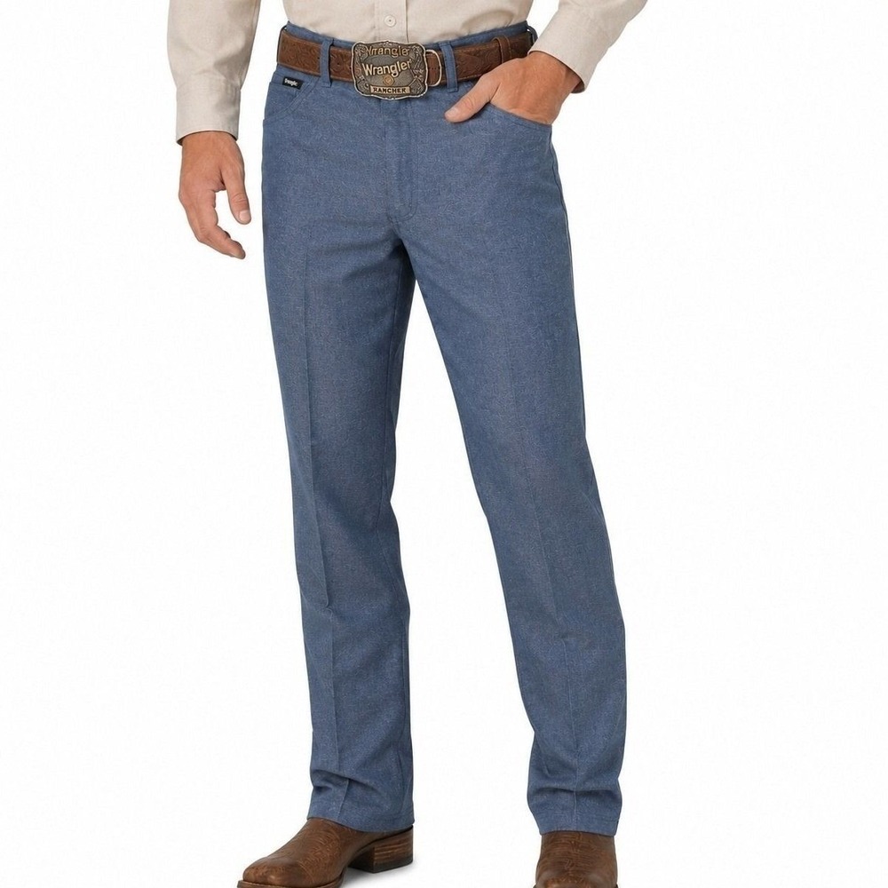 Wrangler Wrancher Pants Mens 36x30 Dress Blue Heather Regular Fit Bootcut Poly